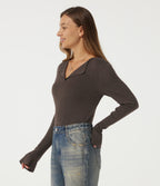 Flounce Long Sleeve Casual Jumper — Major Brown — view 3