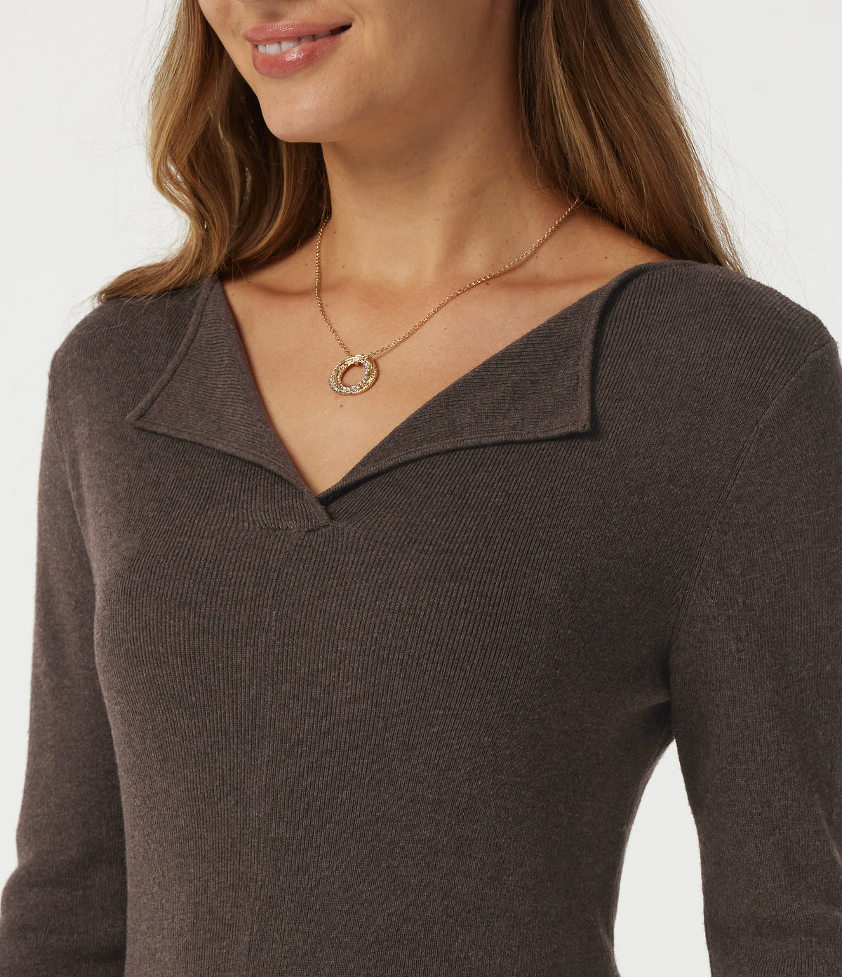 Flounce Long Sleeve Casual Jumper — Major Brown — view 7