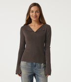 Flounce Long Sleeve Casual Jumper — Major Brown — view 1