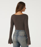 Flounce Long Sleeve Casual Jumper — Major Brown — view 2