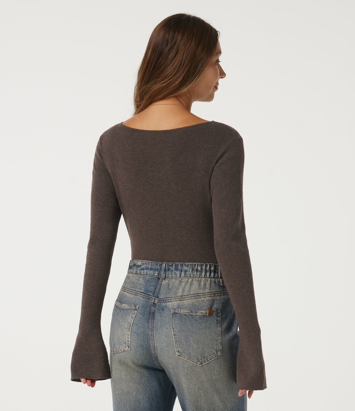 Flounce Long Sleeve Casual Jumper — Major Brown — view 2