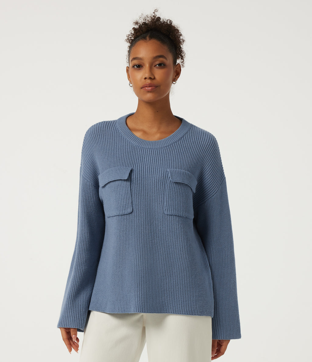 Round Neck Long Sleeve Casual Jumper with Pockets — Troposphere — view 4