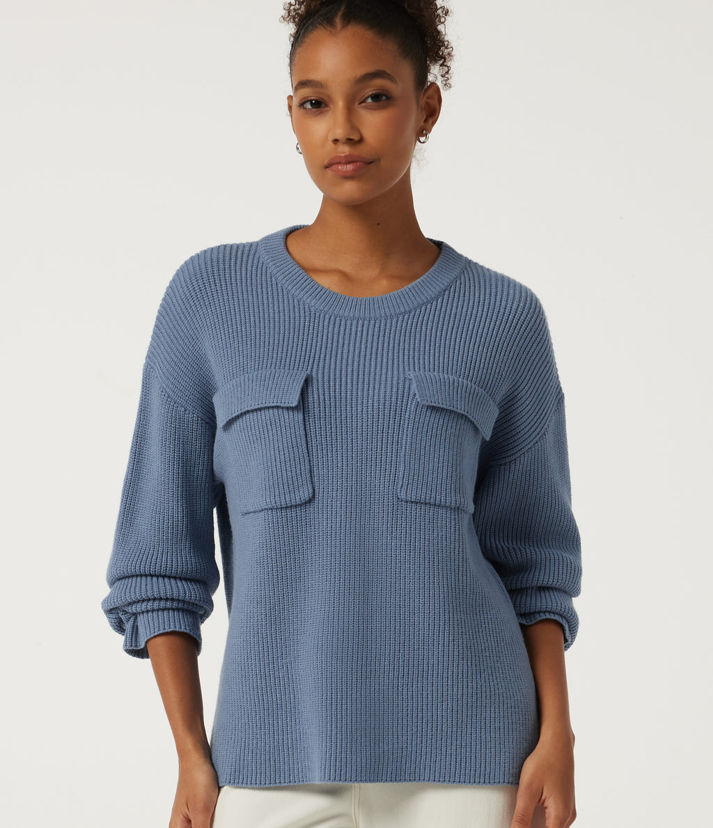 Round Neck Long Sleeve Casual Jumper with Pockets — Troposphere — view 1