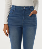 High Waisted Skinny Rolled Hem Casual Jeans with Pockets — Tide Blue Denim — view 5