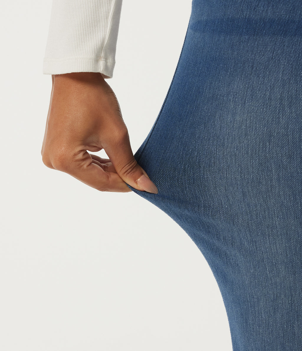 High Waisted Skinny Rolled Hem Casual Jeans with Pockets — Tide Blue Denim — view 7