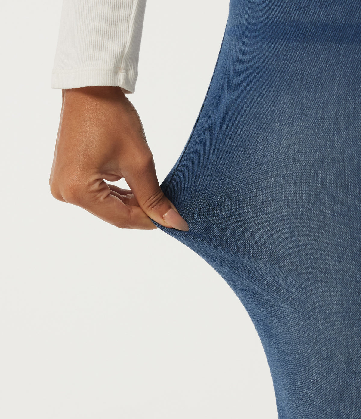 High Waisted Skinny Rolled Hem Casual Jeans with Pockets — Tide Blue Denim — view 7