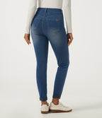 High Waisted Skinny Rolled Hem Casual Jeans with Pockets — Tide Blue Denim — view 2
