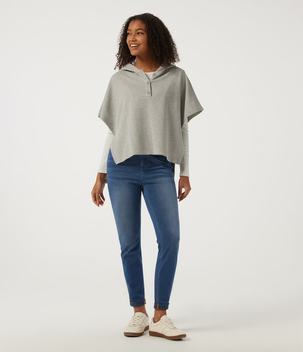 High Waisted Skinny Rolled Hem Casual Jeans with Pockets — Tide Blue Denim — view 8