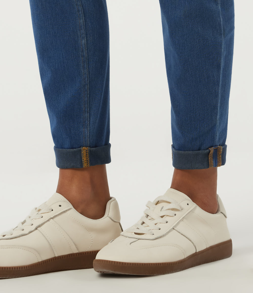 High Waisted Skinny Rolled Hem Casual Jeans with Pockets — Tide Blue Denim — view 6