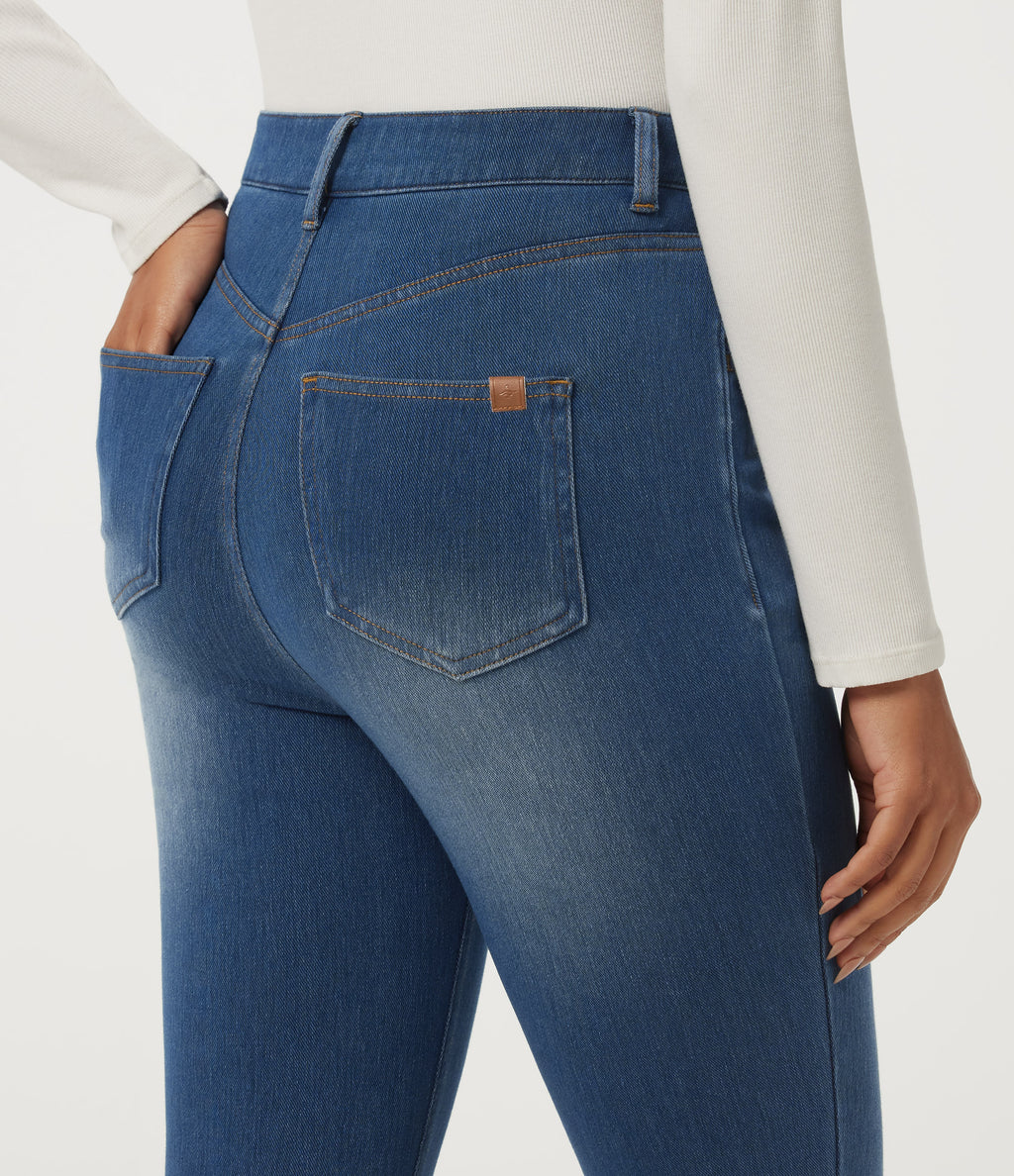 High Waisted Skinny Rolled Hem Casual Jeans with Pockets — Tide Blue Denim — view 4