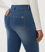 High Waisted Skinny Rolled Hem Casual Jeans with Pockets — Tide Blue Denim — view 4