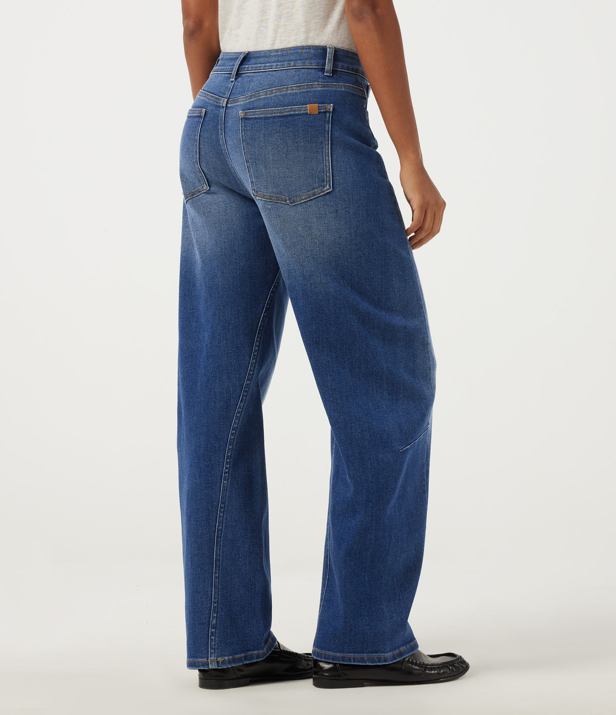 Mid Rise Barrel Leg Casual Jeans with Pockets — Estate Blue Denim — view 2
