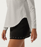 One Shoulder Long Sleeve Polka Dot Casual Top with Built-in Bra — Snow Dots — view 7
