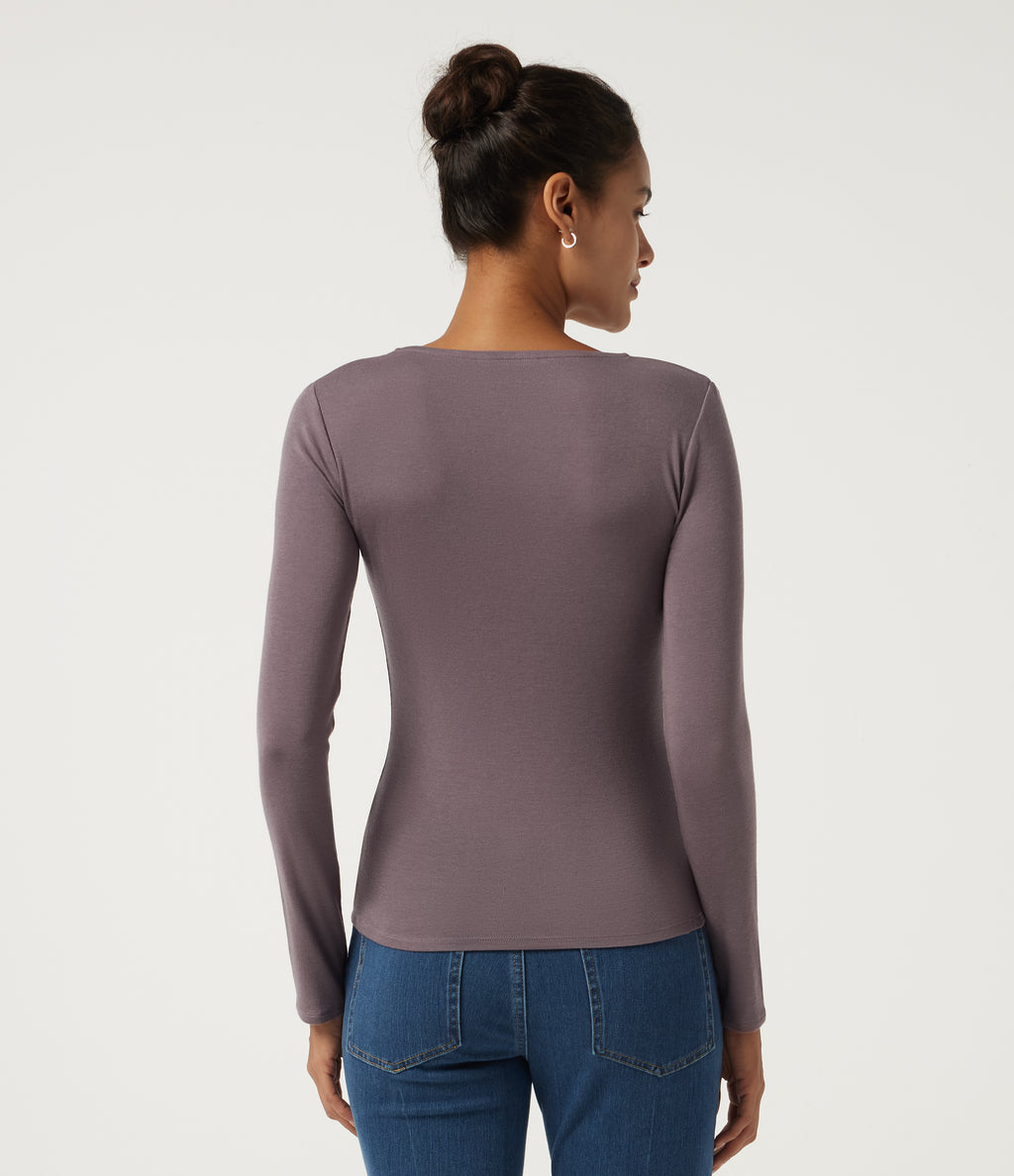 Sweetheart Neck Long Sleeve Contrast Lace Casual Top — Flint — view 2