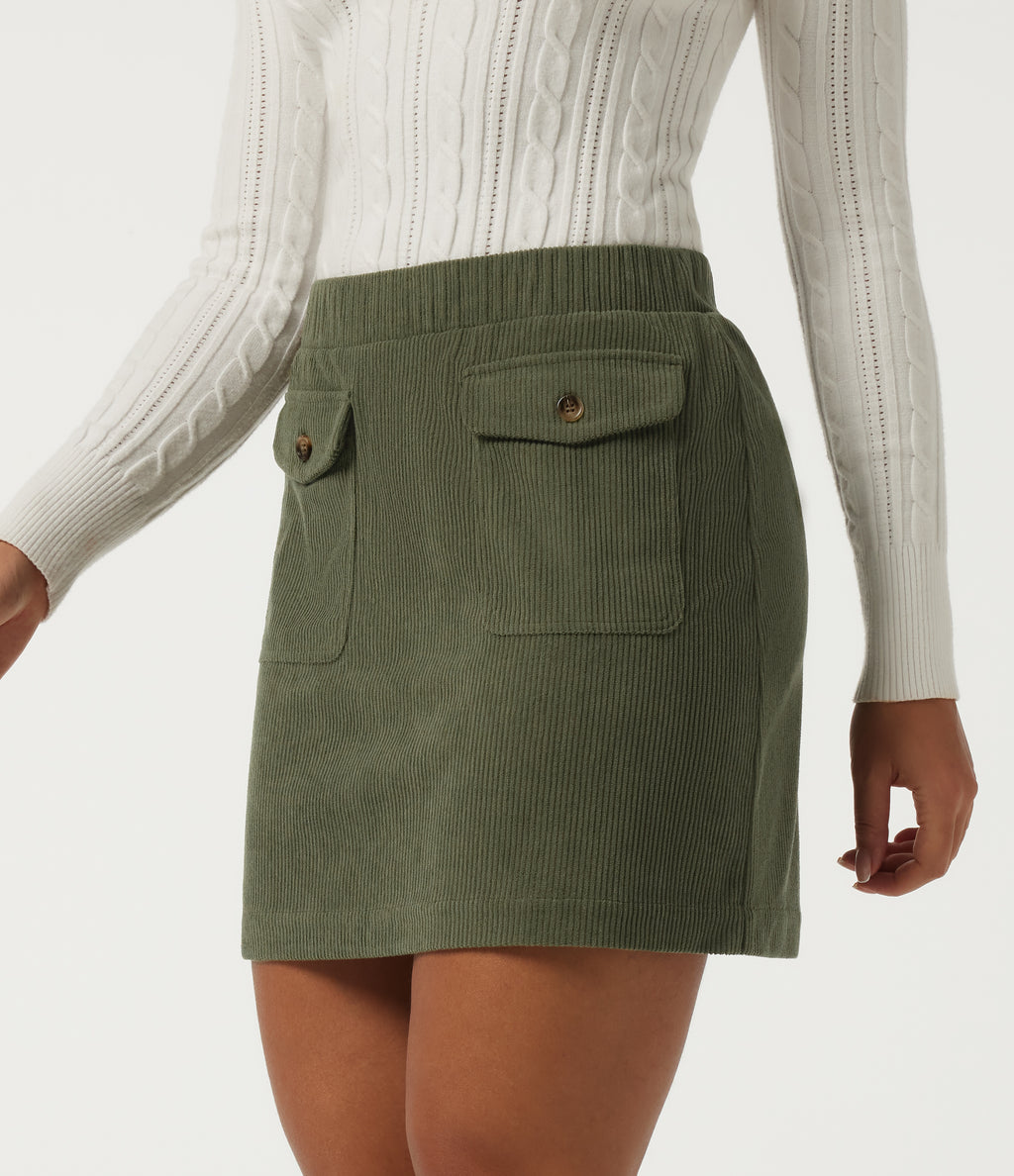 Mid Rise A Line Mini Casual Skirt with Pockets — Hazel Mist Green — view 3