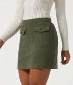 Mid Rise A Line Mini Casual Skirt with Pockets — Hazel Mist Green — view 3