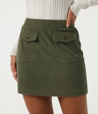 Mid Rise A Line Mini Casual Skirt with Pockets — Hazel Mist Green — view 4