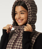 Hooded Quilted Print Casual Padded Vest with Pockets — Plum Jam Check — view 5