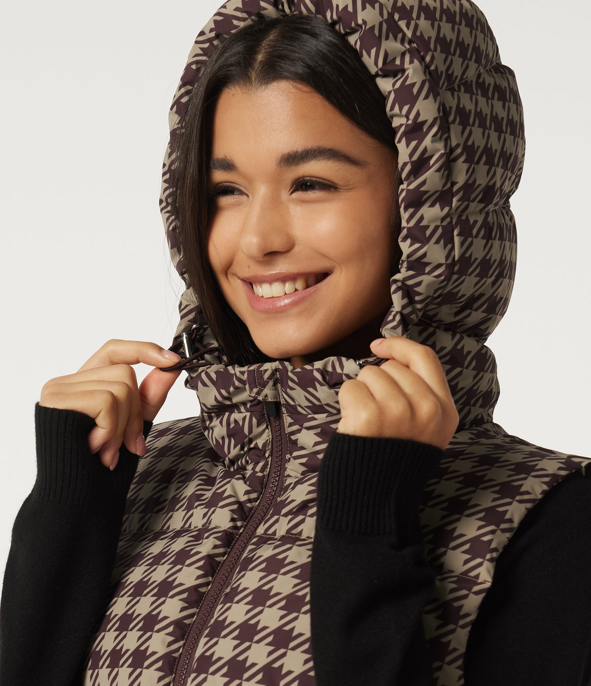 Hooded Quilted Print Casual Padded Vest with Pockets — Plum Jam Check — view 5