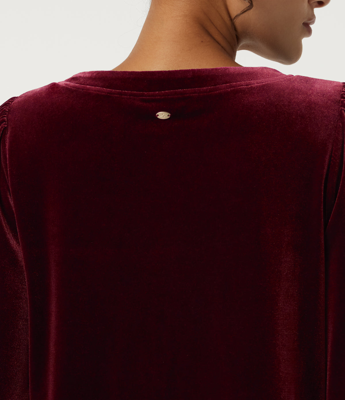 V Neck Long Sleeve Ruched Velvet Party Blouse — Sangria — view 6