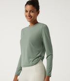 Round Neck Long Sleeve Curved Hem Quick Dry Yoga Sports Top — Iceberg Green — view 4