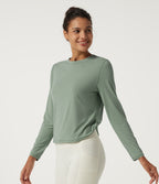 Round Neck Long Sleeve Curved Hem Quick Dry Yoga Sports Top — Iceberg Green — view 3