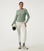Round Neck Long Sleeve Curved Hem Quick Dry Yoga Sports Top — Iceberg Green — view 6