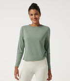Round Neck Long Sleeve Curved Hem Quick Dry Yoga Sports Top — Iceberg Green — view 1