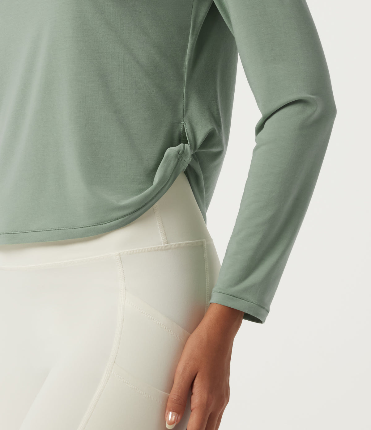 Round Neck Long Sleeve Curved Hem Quick Dry Yoga Sports Top — Iceberg Green — view 5