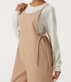 U Neck Sleeveless Drawstring Wide Leg Casual Dungarees with Pockets — Candied Ginger — view 6