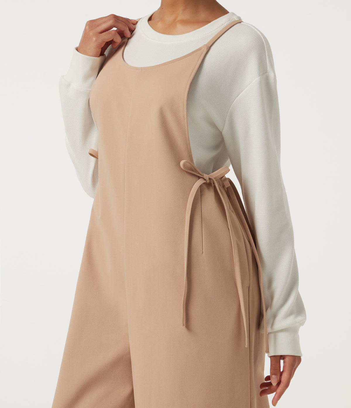 U Neck Sleeveless Drawstring Wide Leg Casual Dungarees with Pockets — Candied Ginger — view 6