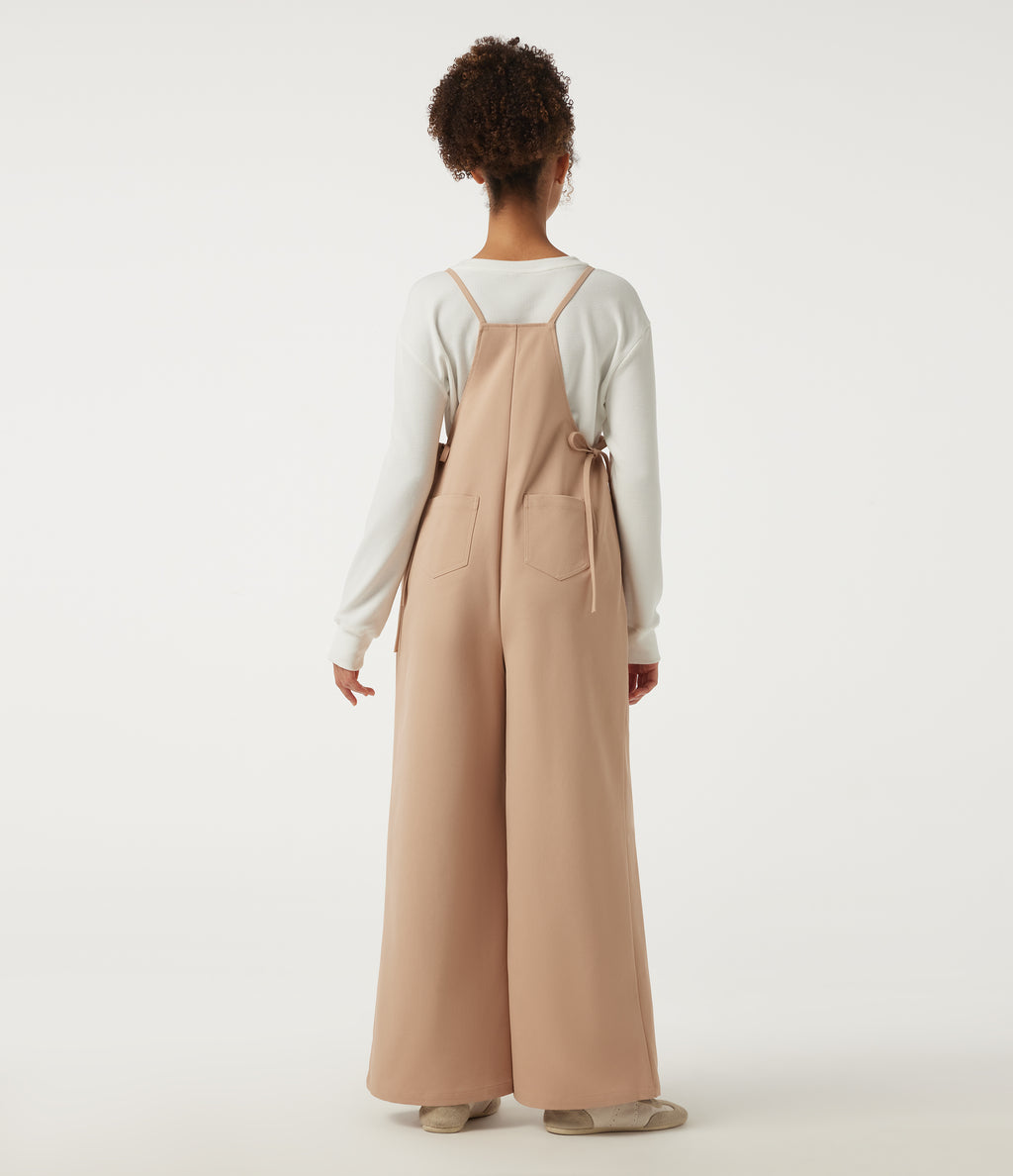 U Neck Sleeveless Drawstring Wide Leg Casual Dungarees with Pockets — Candied Ginger — view 2