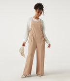 U Neck Sleeveless Drawstring Wide Leg Casual Dungarees with Pockets — Candied Ginger — view 8