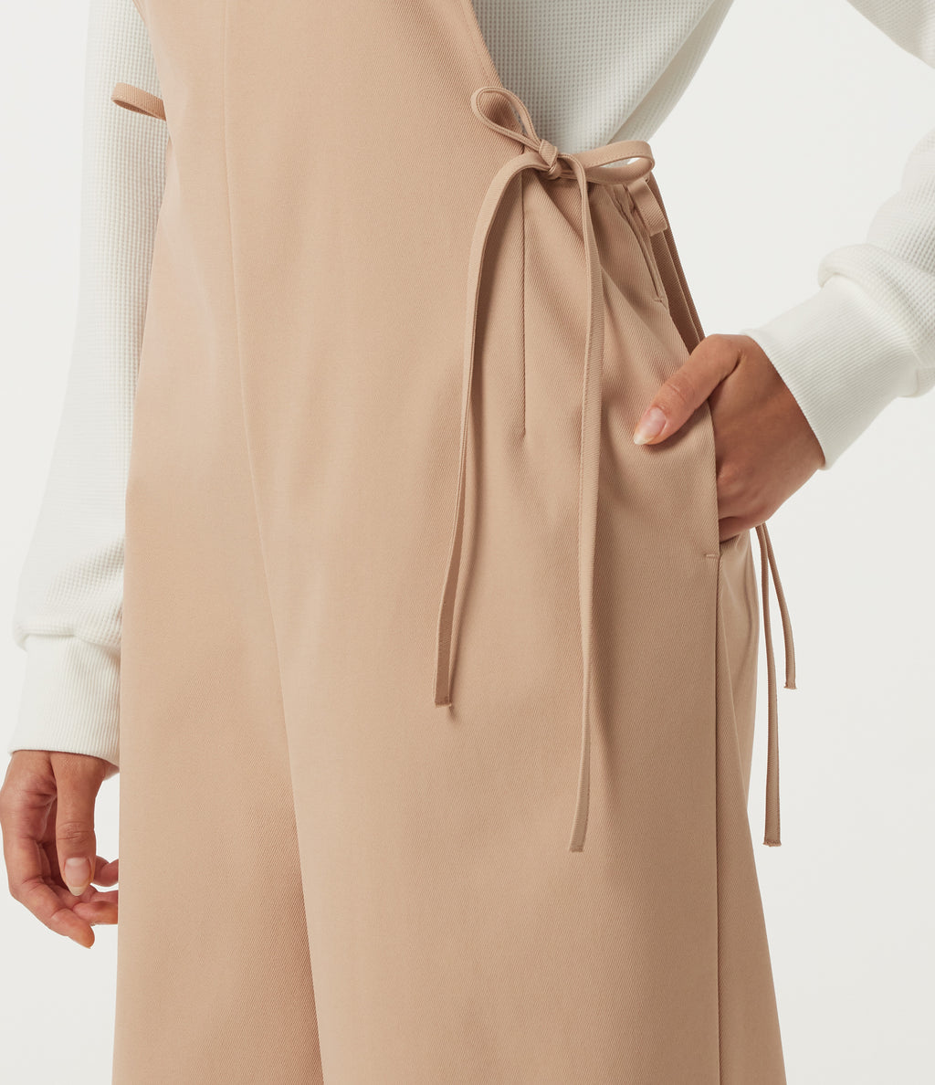 U Neck Sleeveless Drawstring Wide Leg Casual Dungarees with Pockets — Candied Ginger — view 7