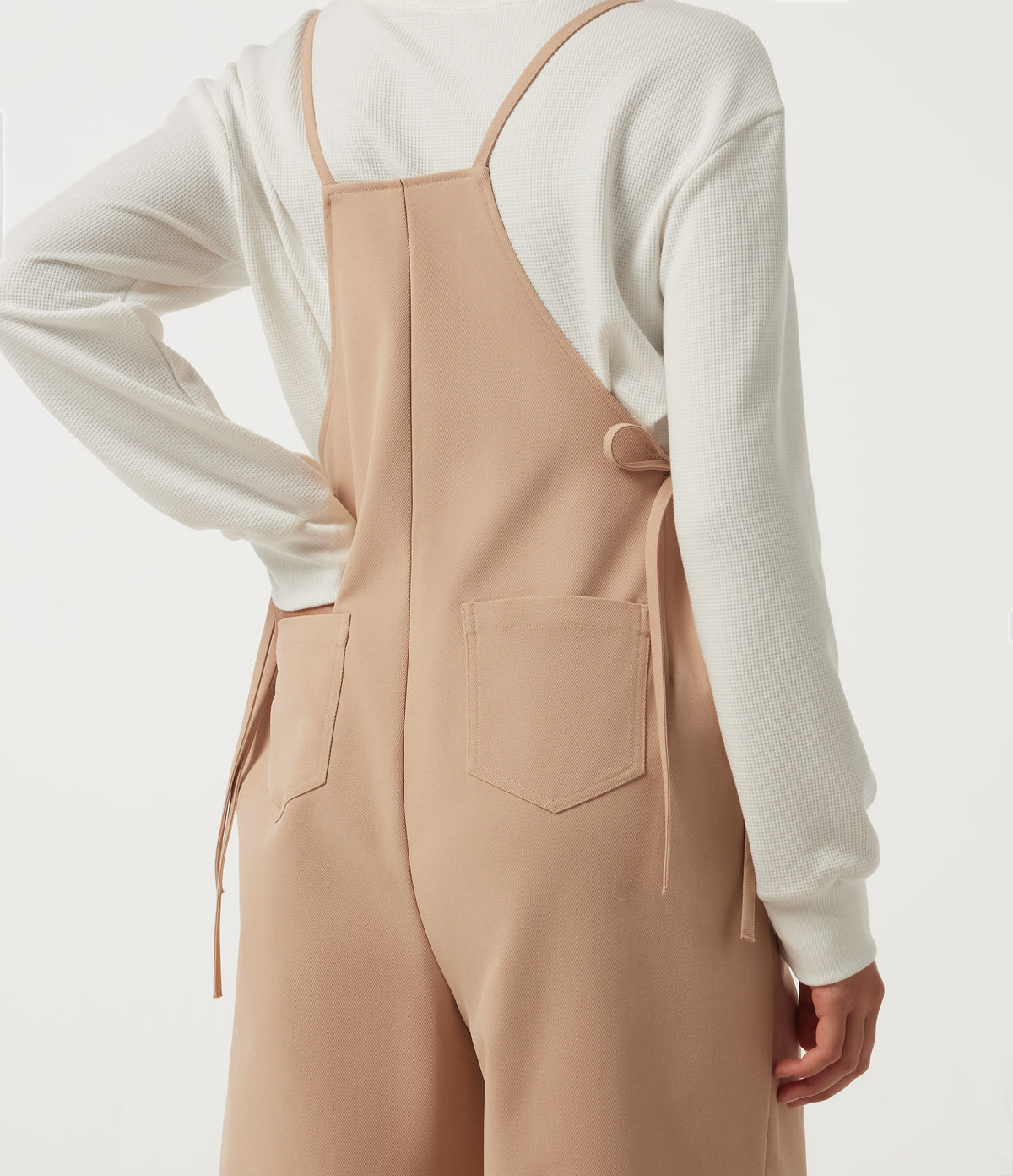 U Neck Sleeveless Drawstring Wide Leg Casual Dungarees with Pockets — Candied Ginger — view 5