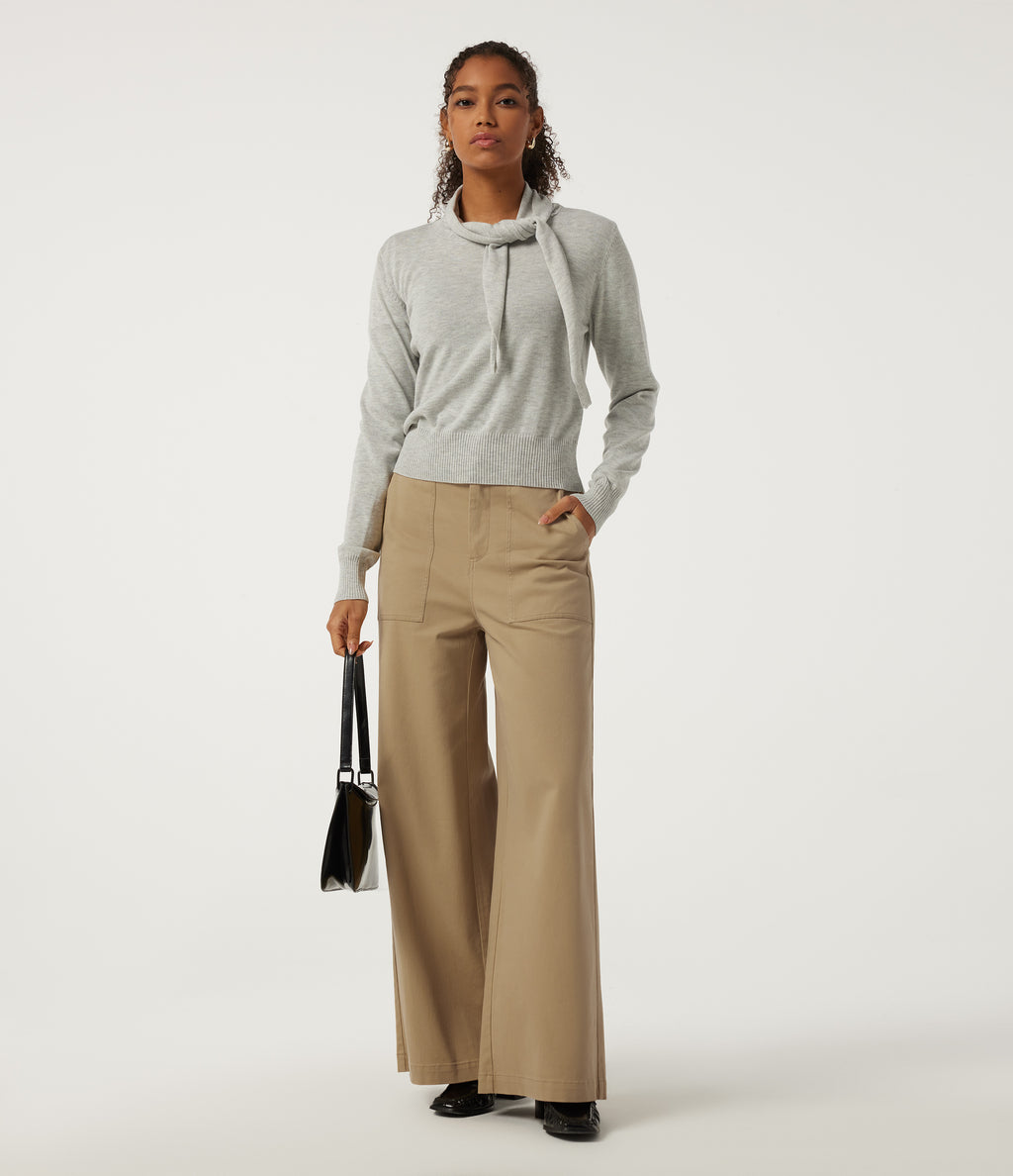 High Waisted Baggy Work Chino Cotton Trousers with Pockets — Starfish — view 6