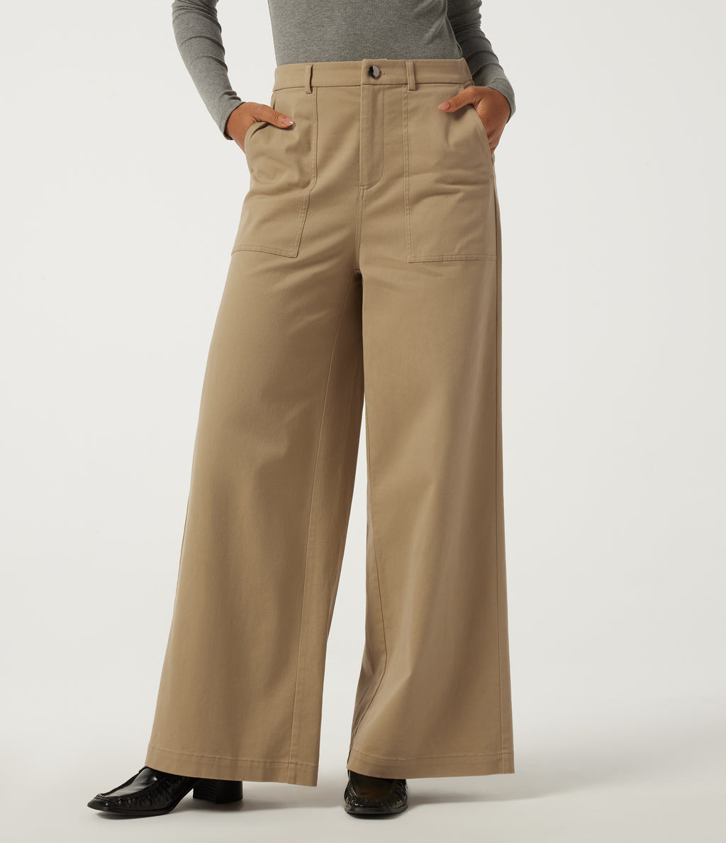 High Waisted Baggy Work Chino Cotton Trousers with Pockets — Starfish — view 1