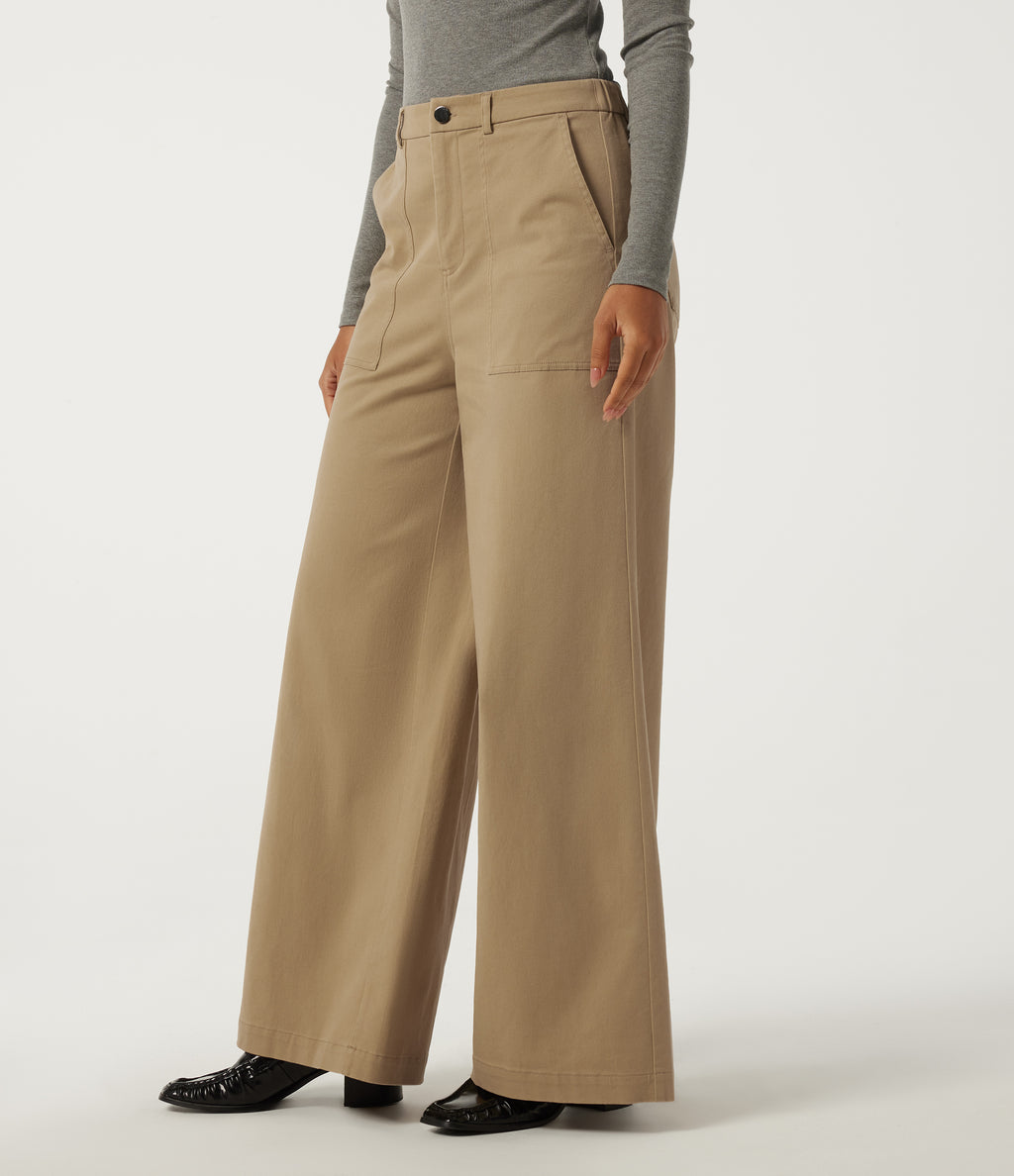 High Waisted Baggy Work Chino Cotton Trousers with Pockets — Starfish — view 3