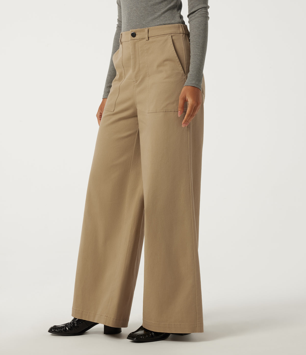 High Waisted Baggy Work Chino Cotton Trousers with Pockets — Starfish — view 3