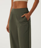 Low Rise Wide Leg Side Stripe Casual Trousers with Pockets — Twilight Green — view 4