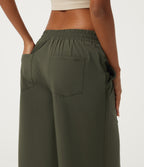 Low Rise Wide Leg Side Stripe Casual Trousers with Pockets — Twilight Green — view 5