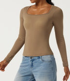 Square Neck Long Sleeve Casual Top with Built-in Bra for B-DD Cups — Amphora — view 8