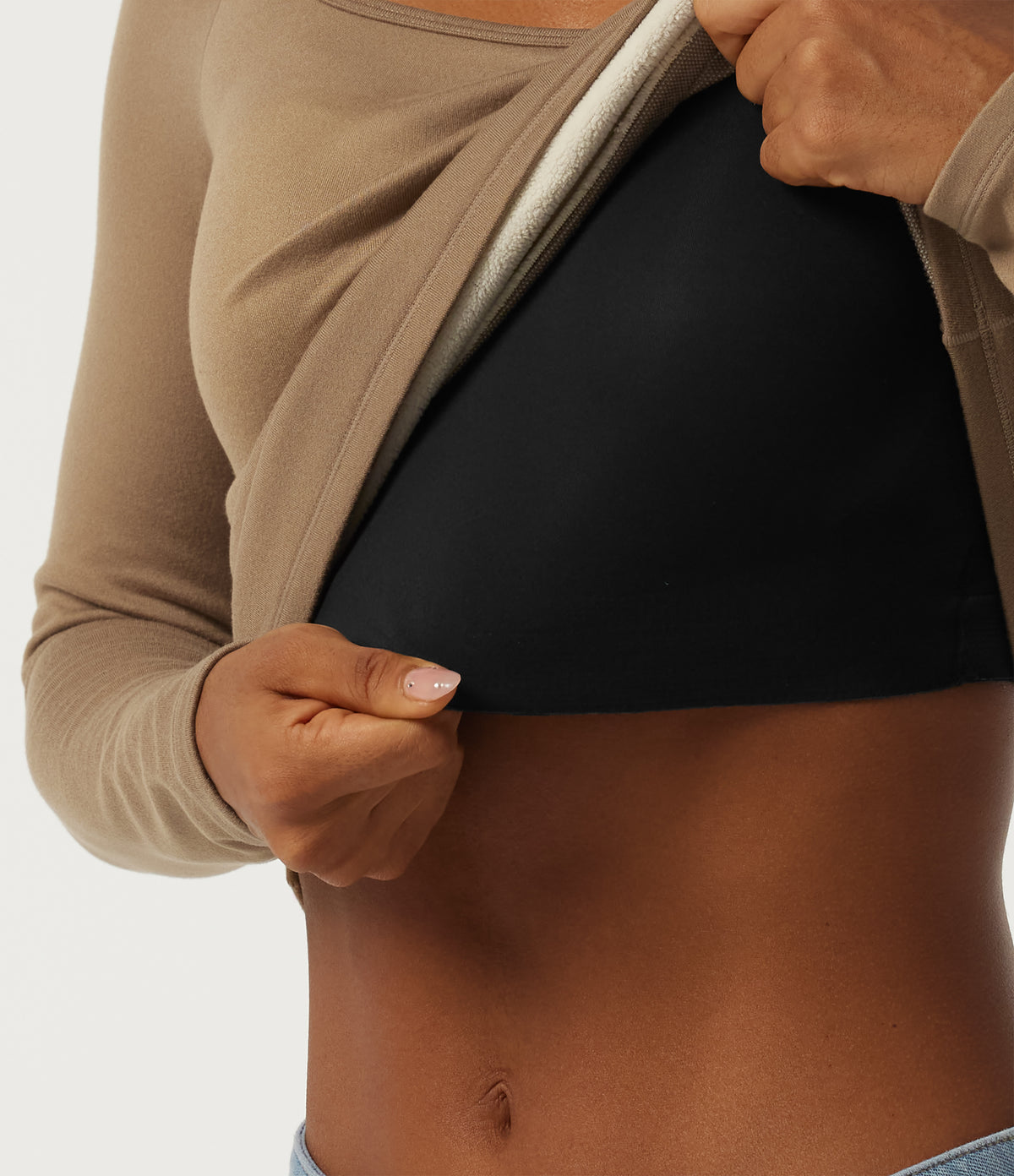 Square Neck Long Sleeve Casual Top with Built-in Bra for B-DD Cups — Amphora — view 7