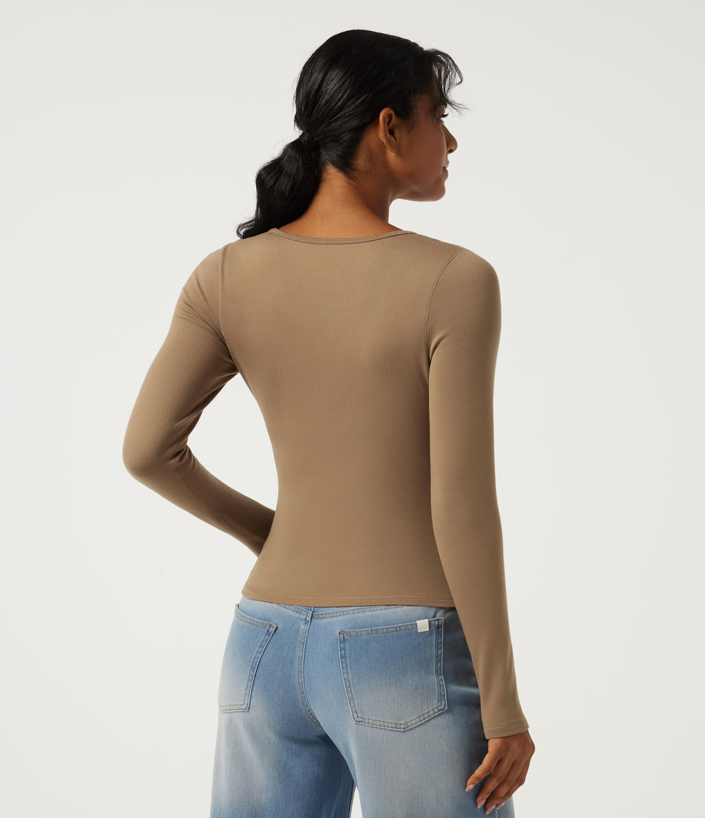 Square Neck Long Sleeve Casual Top with Built-in Bra for B-DD Cups — Amphora — view 2