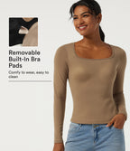 Square Neck Long Sleeve Casual Top with Built-in Bra for B-DD Cups — Amphora — view 1