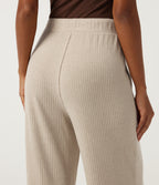 Ribbed Knit High Waisted Drawstring Straight Leg Casual Trousers with Pockets — Fog — view 5