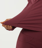 Airy Round Neck Long Sleeve InstantCool Yoga Sports Top with Thumbholes — Cordovan — view 8