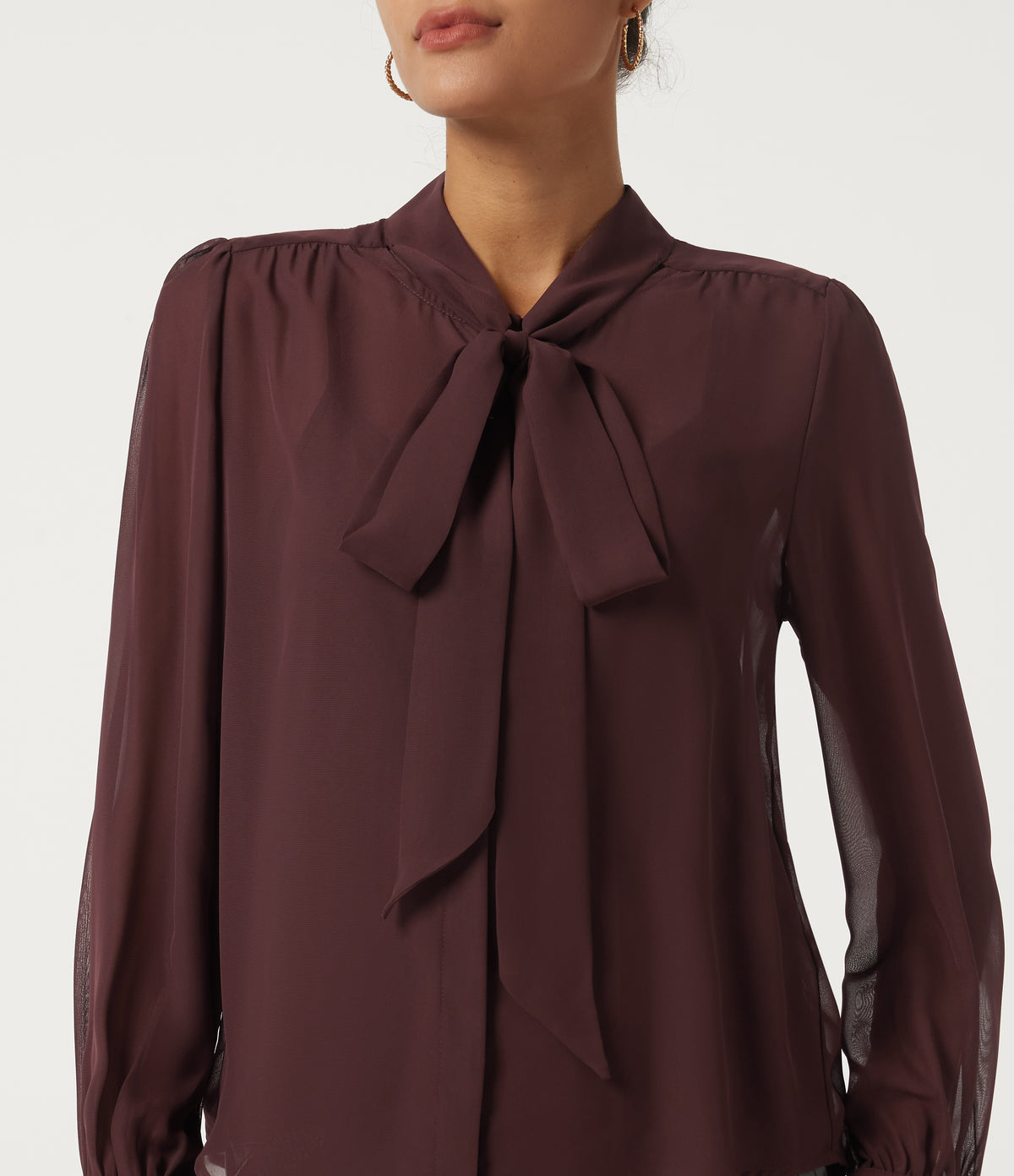 Long Sleeve Tie Front 2-Piece Party Blouse — Windsor Wine — view 7
