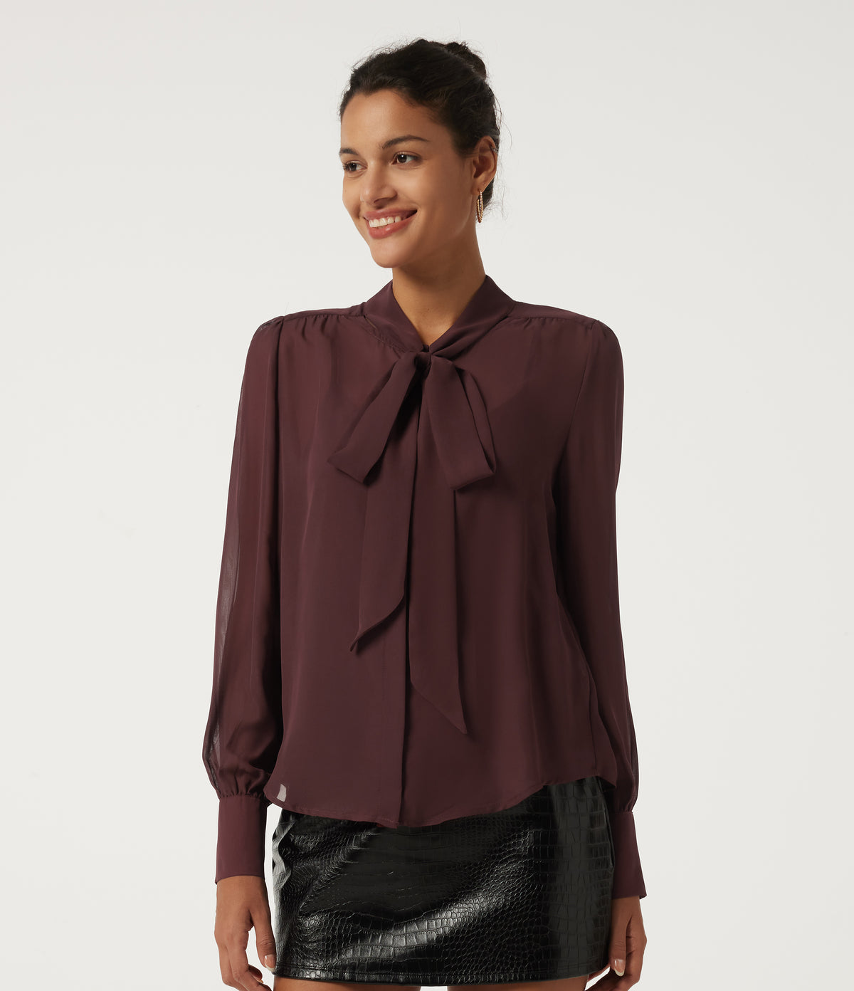 Long Sleeve Tie Front 2-Piece Party Blouse — Windsor Wine — view 4