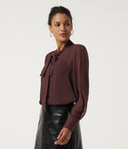 Long Sleeve Tie Front 2-Piece Party Blouse — Windsor Wine — view 3